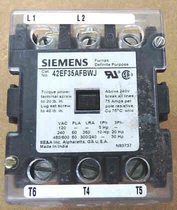 CONTACTOR, POWER, 3 POLE, 60 AMP, 120 VAC SIEMENS # 42EF35AFBWJ