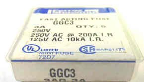 FUSE, GLASS, 3 AMP, PACKAGE OF 5, MFR # GGC-3