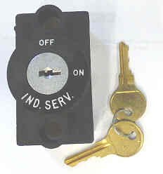 SWITCH, KEYED, BLACK BEZEL, VERTICAL, ENGRAVED ON-OFF-IND SERVICE