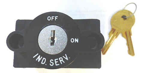 SWITCH, KEYED, BLACK BEZEL, HORIZONTAL, ENGRAVED ON-OFF-IND SERVICE