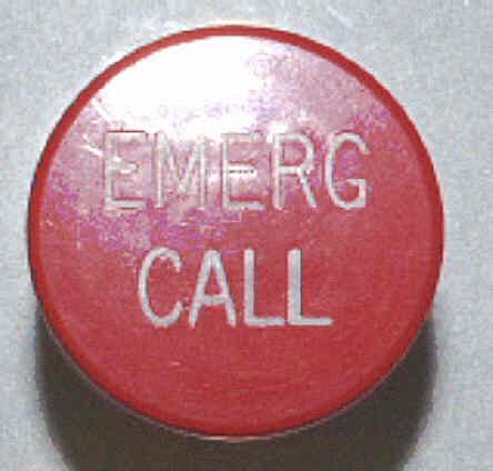 BUTTON, RED, ENGRAVED, 1 DIAMETER, EMERG CALL OTIS # 323BD7  -