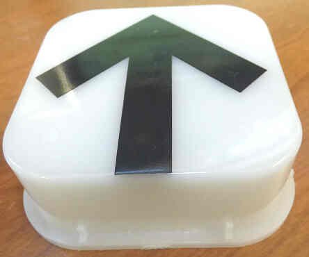 LENS, HALL LANTERN, WHITE WITH APPLIED BLACK ARROW, 3.00 X 2.50