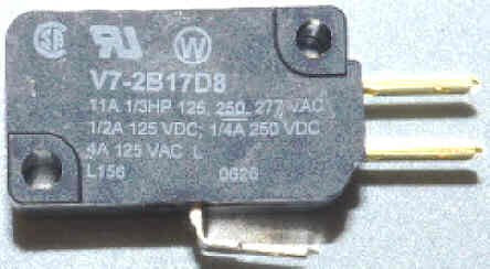SWITCH, MICRO, V7 BUTTONS, 3 TERMINAL, RATED 5 AMPS@120 VAC DOVER # 9818431