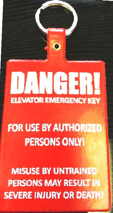 TAG, DANGER, ELEVATOR EMERGENCY KEY, RED WITH WHITE PRINTING