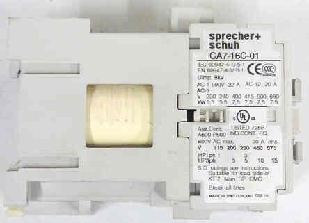 CONTACTOR, 3 POLE, 16 AMP, 110 VDC COIL SPRECHER & SCHUH CA7-16C-01-110D