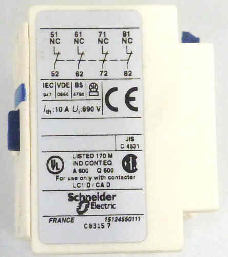 CONTACT, MODULE, AUX., 4 N.C CONTACTS, TELEMECANIQUE LA1 DN04
