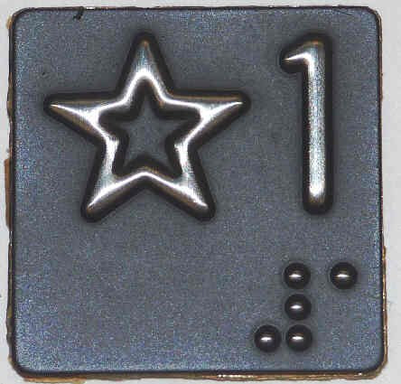 PLATE, BRAILLE, SELF ADHESIVE, 1 1/4 SQUARE MARKED STAR 1