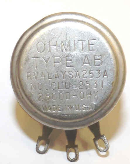 POTENTIOMETER, RHEOSTAT, 25000 OHM OHMITE # CLU-2531