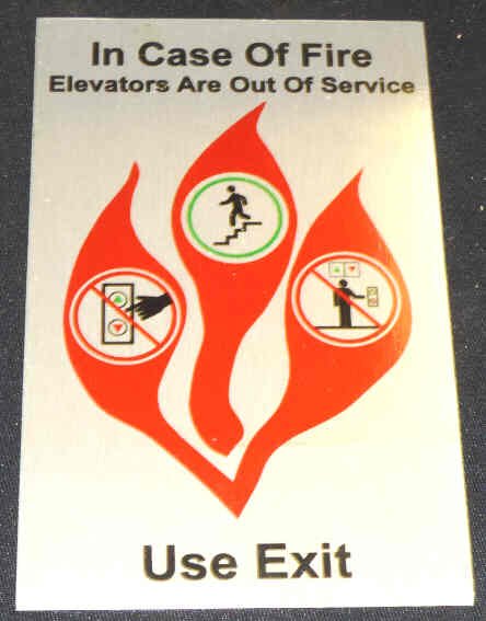 SIGN, FIRE, USE STAIRS, ALUMINIUM, SELF ADHESIVE, 5 X 8
