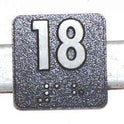 PLATE, BRAILLE, STUD WITH FIXING BAR, 1 1/4 SQUARE MARKED 18