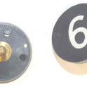 BUTTON, 7/8, BLACK, HOT STAMPED IN WHITE, MARKED 6 OTIS # 323BL2