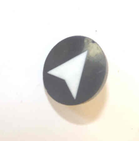 BUTTON, 7/8, BLACK, HOT STAMPED IN WHITE, MARKED ARROW OTIS # 323BL2