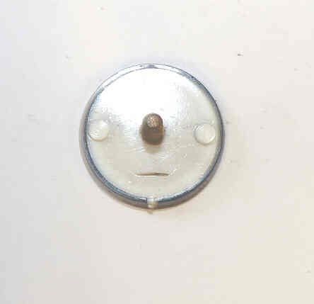 BUTTON, 7/8, BLACK, HOT STAMPED IN WHITE, MARKED ARROW OTIS # 323BL2