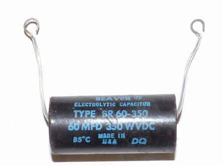 CAPACITOR, AXIAL, 60MFD @ 350 VOLTS DC CORNELL-DUBILIER BEAVER BR 60-330
