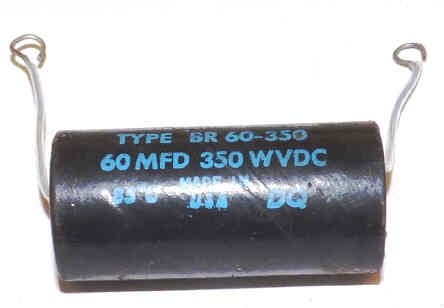 CAPACITOR, AXIAL, 60MFD @ 350 VOLTS DC CORNELL-DUBILIER BEAVER BR 60-330
