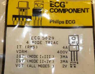 TRIAC, 4 MODE, 400VOLT, 4 AMP PHILLIPS # ECG 5629