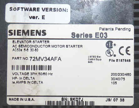 STARTER, DEFINITE PURPOSE, SEE PHOTOS FOR DATA SIEMENS #72MV34AFA