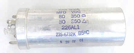CAPACITOR, TYPE FP, DUAL, 80 MFD @ 350 VDC, OTIS # 226AL1