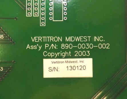 BOARD, CIRCUIT, I/O 2-3 STOP, VHC-102 CONTROLLER, VERTITRON #890-0030-002