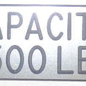 PLATE, CAPACITY, 2500 POUND, STAINLESS FINISH, SELF ADHESIVE 3 1/2 X 1 1/2