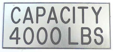 PLATE, CAPACITY, 4000 POUND, STAINLESS FINISH, SELF ADHESIVE 3 1/2 X 1 1/2