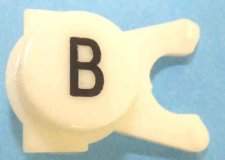 BUTTON, WHITE, ENGRAVED, BLACK 'B' DOVER # 106734
