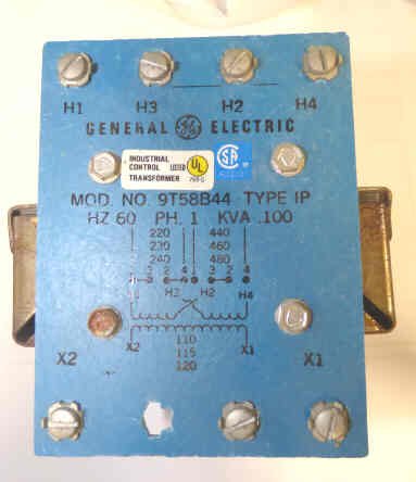 TRANSFORMER, 240/480 PRIMARY, 120 VAC SECONDARY, .100 KVA GE # 9T58B44