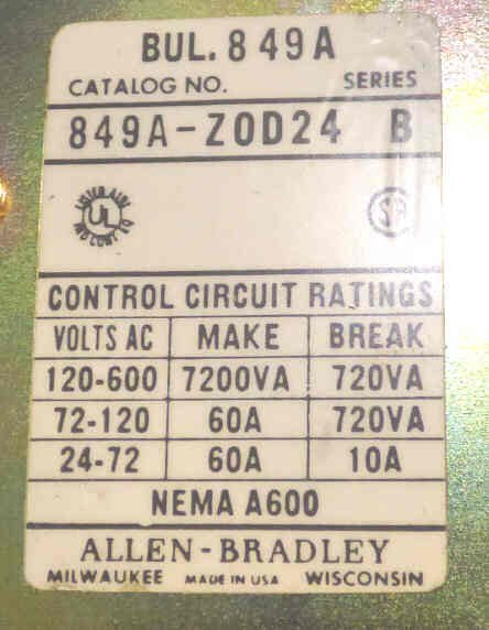 TIMER, PNEUMATIC, DELAY, ADJUSTABLE, 120 VAC COIL ALLEN BRADLEY # 849A-ZOD24