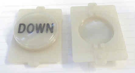 BUTTON, E LINE, CLEAR CAP, MARKED DOWN IN BLACK WESTINGHOUSE # 323C854H17