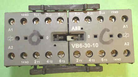 CONTACTORS, MINI, INTERLOCKED, 120VAC, 3 POLE W/ AUX. CONTACTS, ABB # VB6-30-10