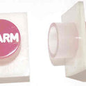 BUTTON, WHITE, ENGRAVED ALARM IN RED SERGE # A53A