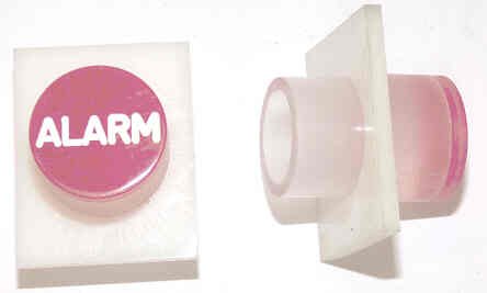 BUTTON, WHITE, ENGRAVED ALARM IN RED SERGE # A53A