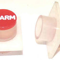 BUTTON, WHITE, ENGRAVED ALARM IN RED SERGE # A53A