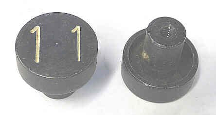 BUTTON, ALUMINUM, ANODIZED BLACK, ENGRAVED # 11, 1 DIAMETER