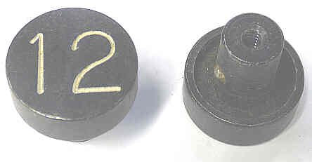 BUTTON, ALUMINUM, ANODIZED BLACK, ENGRAVED # 12, 1 DIAMETER