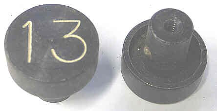 BUTTON, ALUMINUM, ANODIZED BLACK, ENGRAVED # 13, 1 DIAMETER