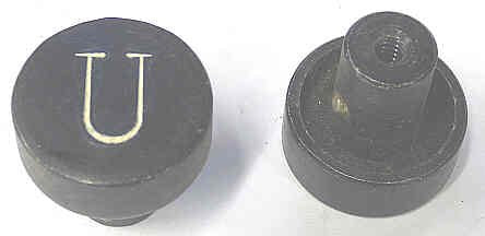 BUTTON, ALUMINUM, ANODIZED BLACK, ENGRAVED 'U', 1 DIAMETER