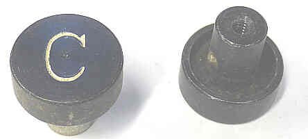 BUTTON, ALUMINUM, ANODIZED BLACK, ENGRAVED 'C', 1 DIAMETER