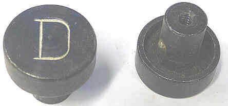 BUTTON, ALUMINUM, ANODIZED BLACK, ENGRAVED 'D', 1 DIAMETER