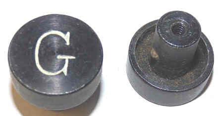 BUTTON, ALUMINUM, ANODIZED BLACK, ENGRAVED 'G', 1 DIAMETER