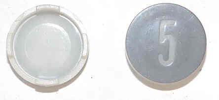 INSERT, BUTTON, 7/8 DIA., BLACK, MARKED # 5 IN WHITE  ARMOR # 11134-01