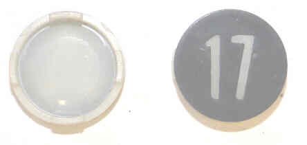 INSERT, BUTTON, 7/8 DIA., BLACK, MARKED # 17 IN WHITE  ARMOR # 11134-01