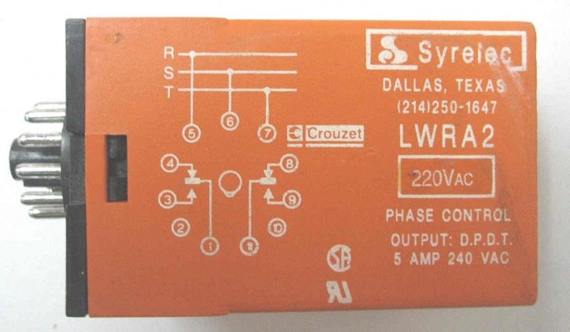 RELAY, 3 PHASE, ASYMMETRY CONTROL, 220 VAC CROUZET SYRELEC # LWRA2