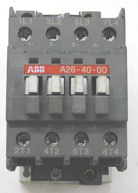 CONTACTOR, POWER, 4 POLE N.O., 120 VAC, ASEA BROWN BOVERI # A26-40-00