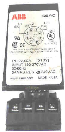 RELAY, 3 PHASE MONITOR, 240 VAC, EIGHT PIN OCTAL BASE SSAC # PLR240A