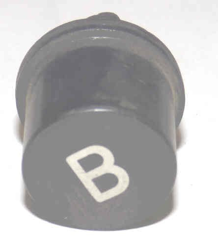 BUTTON, HI-HAT, BLACK, MARKED B, 3/4 DIA. X 3/4 HIGH OTIS # 323W1
