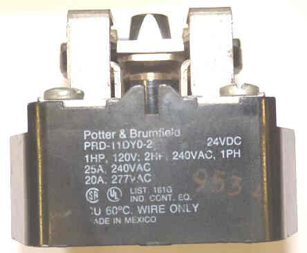 RELAY, POWER, DPDT, 24VDC, 20A, POTTER BRUMFIELD # PRD-11DYO-24