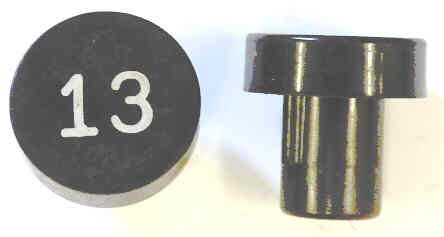 BUTTON, 7/8 DIAMETER, HOT STAMPED, # 13  OTIS # A323AF1-13