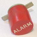 BUTTON, RED, ENGRAVED ALARM IN WHITE