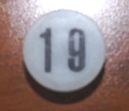 INSERT, BUTTON, 7/8 DIA., WHITE, MARKED # 19 IN BLACK ARMOR # 11133-01